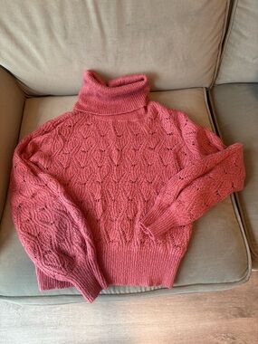 RW&CO. Dusty Rose Turtleneck Lace-Knit Sweater